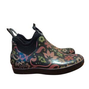 Bogs Shoes Mattie Corsage Black Purple Floral Ankle Boots Garden Shoes Rain Boot